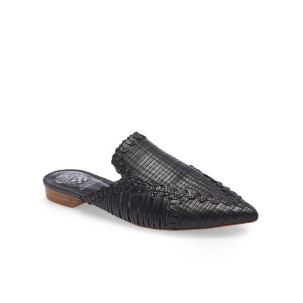 Vince Camuto Black Woven Flat Pointed Toe Slide Mule